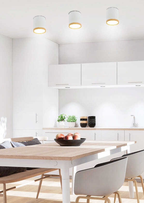 Lampa sufitowa oprawa biała/drewniana Led 5W 4000K Tuba 2273624