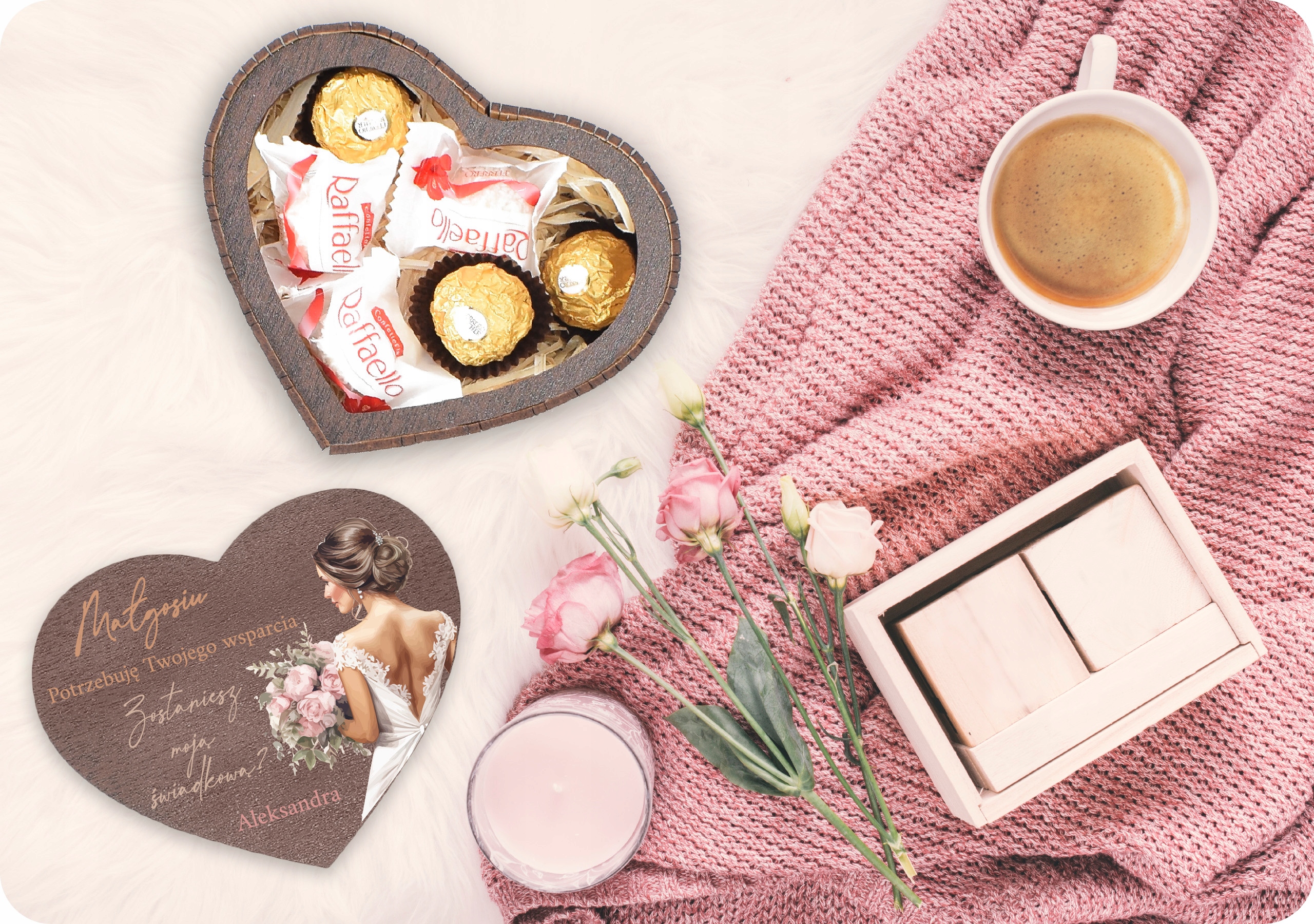 ZAPROSZENIE NA ŚLUB DLA ŚWIADKOWEJ PROŚBA O ŚWIADKOWANIE PUDEŁKO SERCE Kształt inny