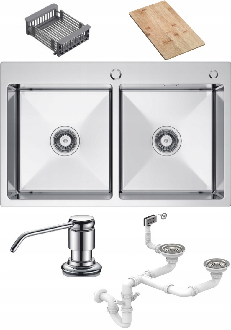 3w1 Plum Steel Zlewozmywak Stalowy 2 Komory XL 78x48 Inox Syfon
