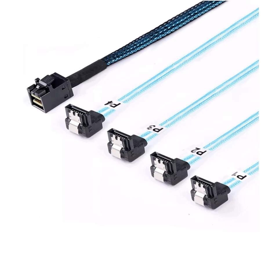 Kabel SFF-8643 na 4x Sata 90 stupňů pro přenos dat pevného disku 1 m
