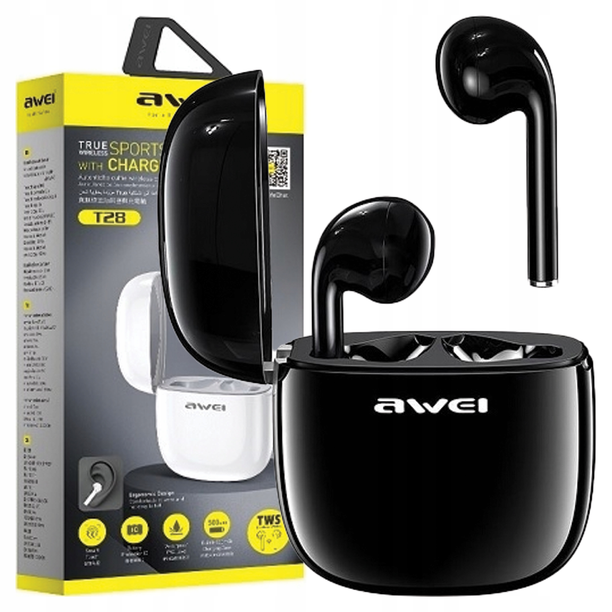 Awei Bluetooth 5.0 sluchátka T28 Tws+ dokovací stanice černá/černá
