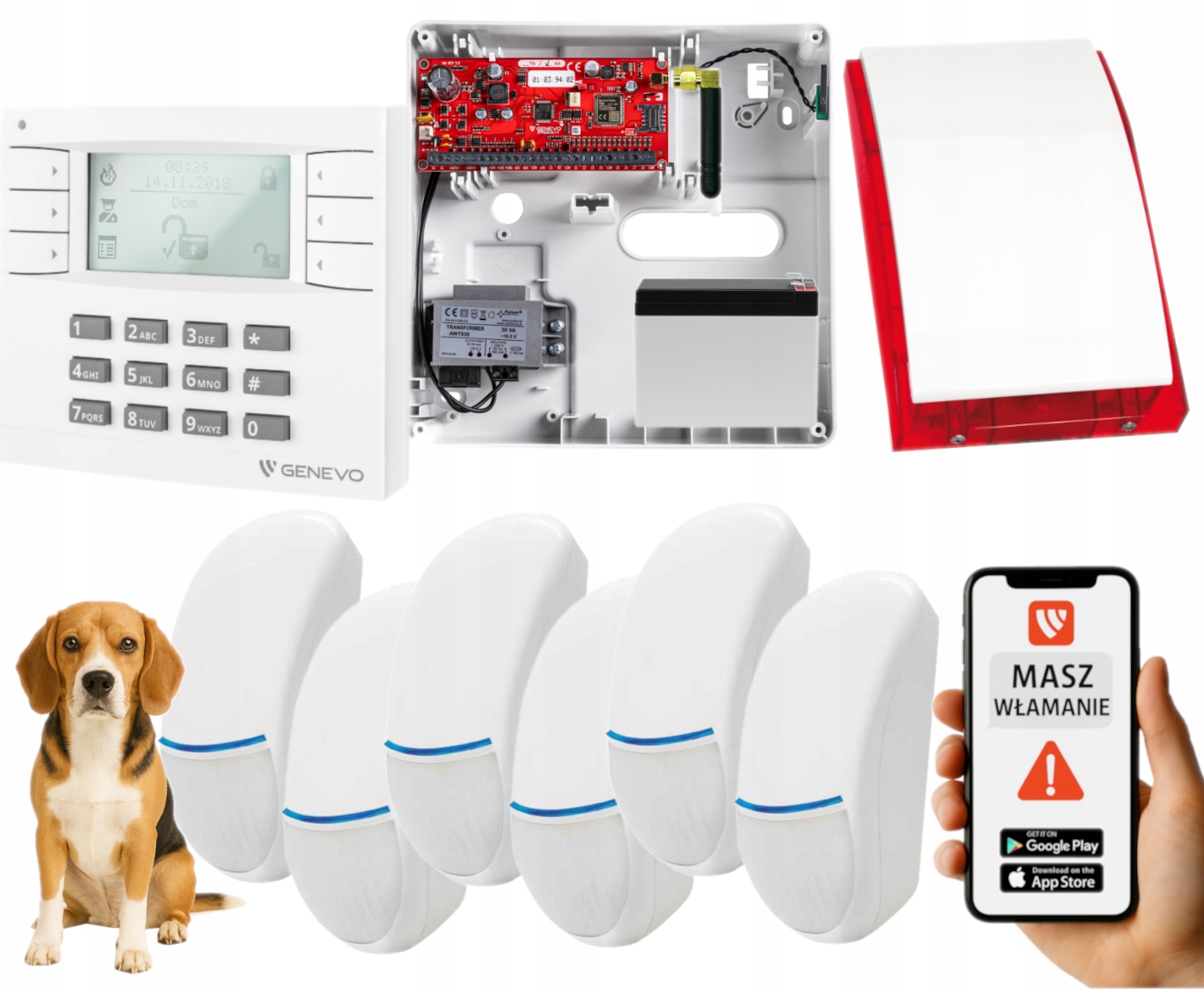 System Alarmowy PRIMA64Q Panel LCD Strefa Nocna Gsm 6 Czujek Pet Aplikacja