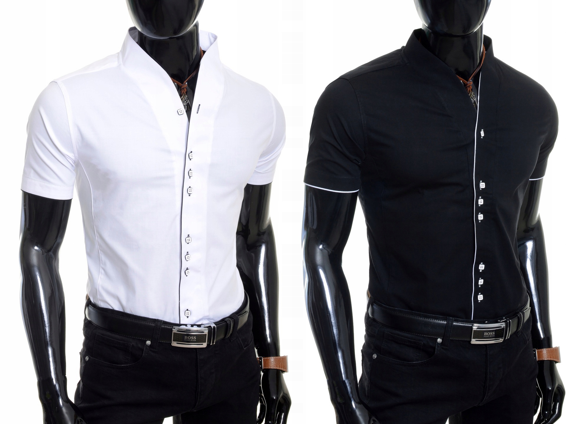 Koszula Męska Codzienna Gładka Stójka Comfort Slim Kolor biały