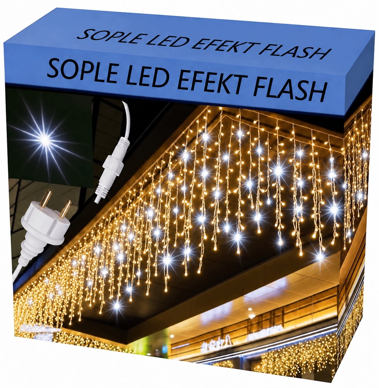 Sople 500 Led Kurtyna Lampki Zewnętrzne IP44 Flash Białe Ciepłe