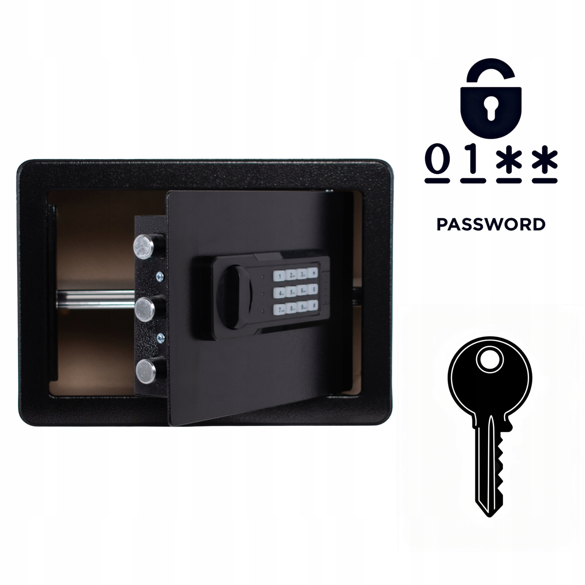 Pancerny Domowy Sejf z Zamkiem Elektronicznym i Kluczem 25x35x26 cm Czarny