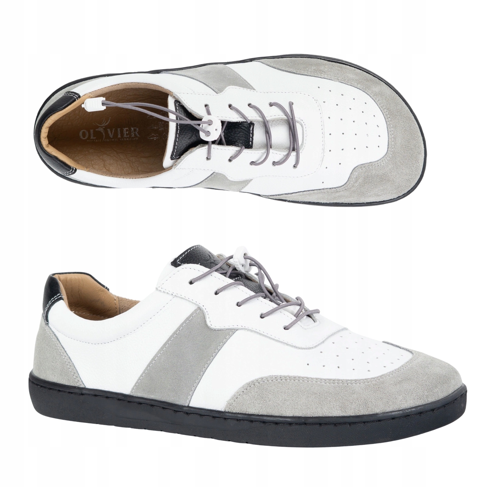 Dámské Boty Barefoot Kůže Minimalistické Široké Aria bílé s šedou 43