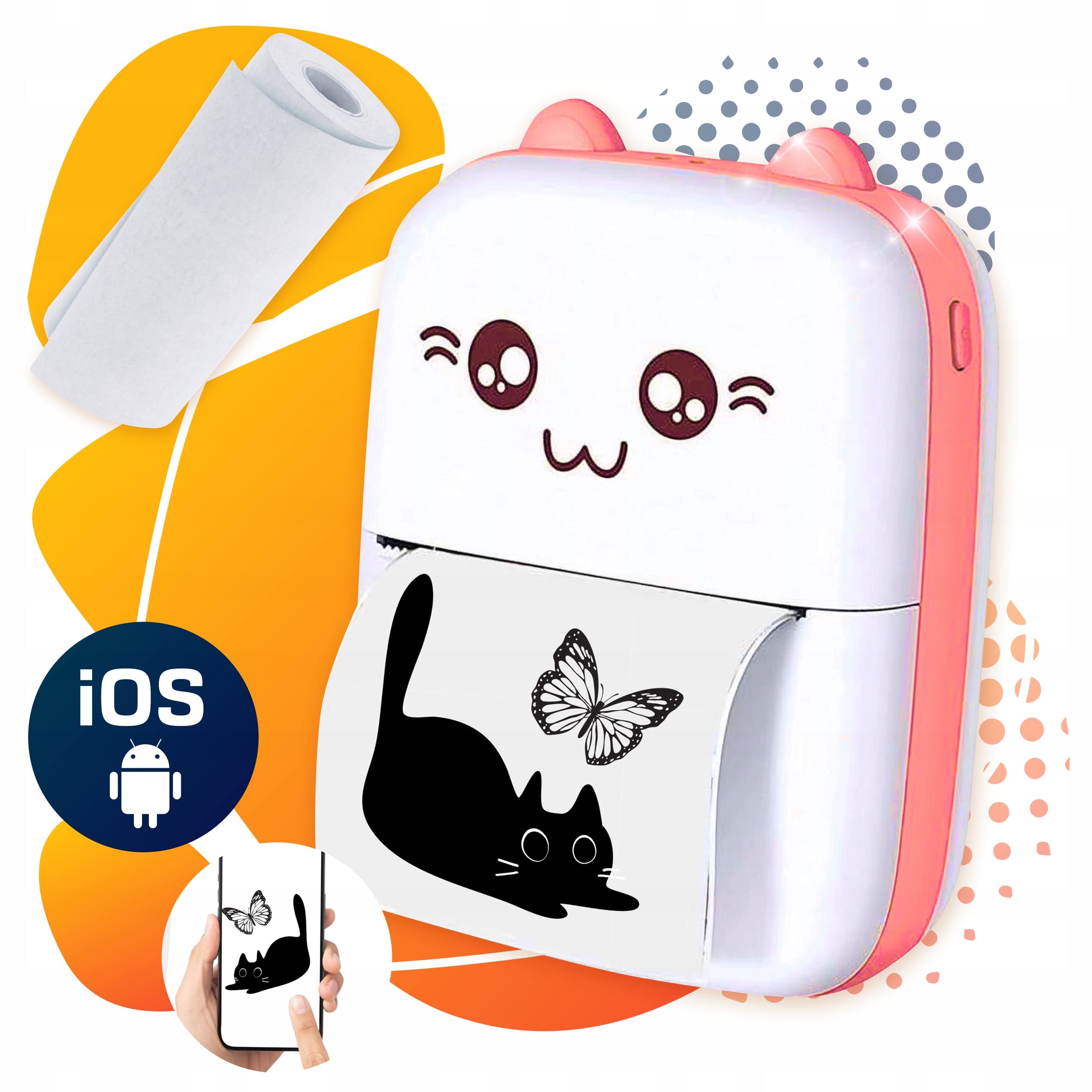 DRUKUŚ DRUKARKA TERMICZNA MINI KOTEK RÓŻ + 21 SZT ROLEK Producent Inna