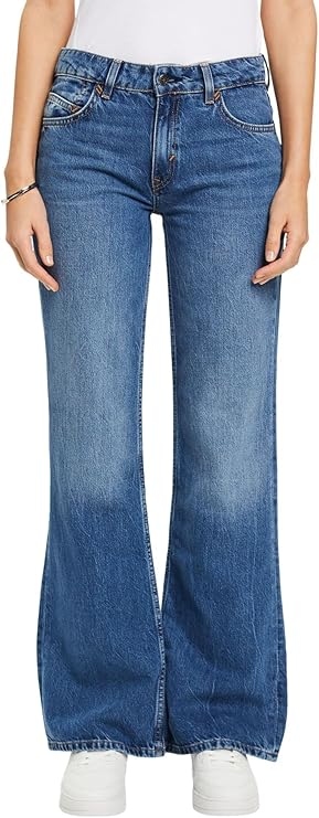 Esprit Džíny Zvony Modré S Oděrkami Vysoký Pas 32/34 6BA