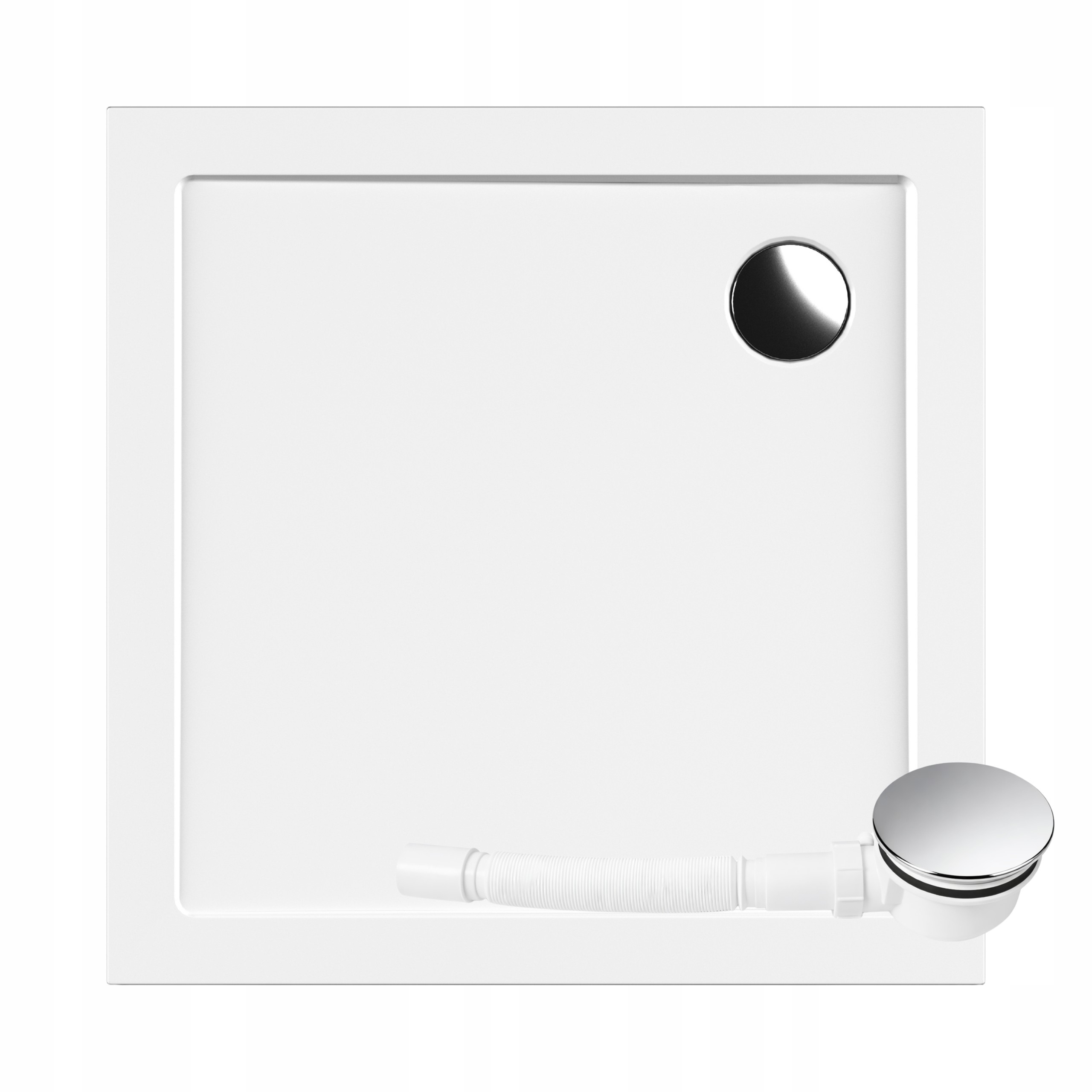 Brodzik Prysznicowy Kwadratowy Smc 90 x 90 cm Biały Gładki Syfon Aquauno