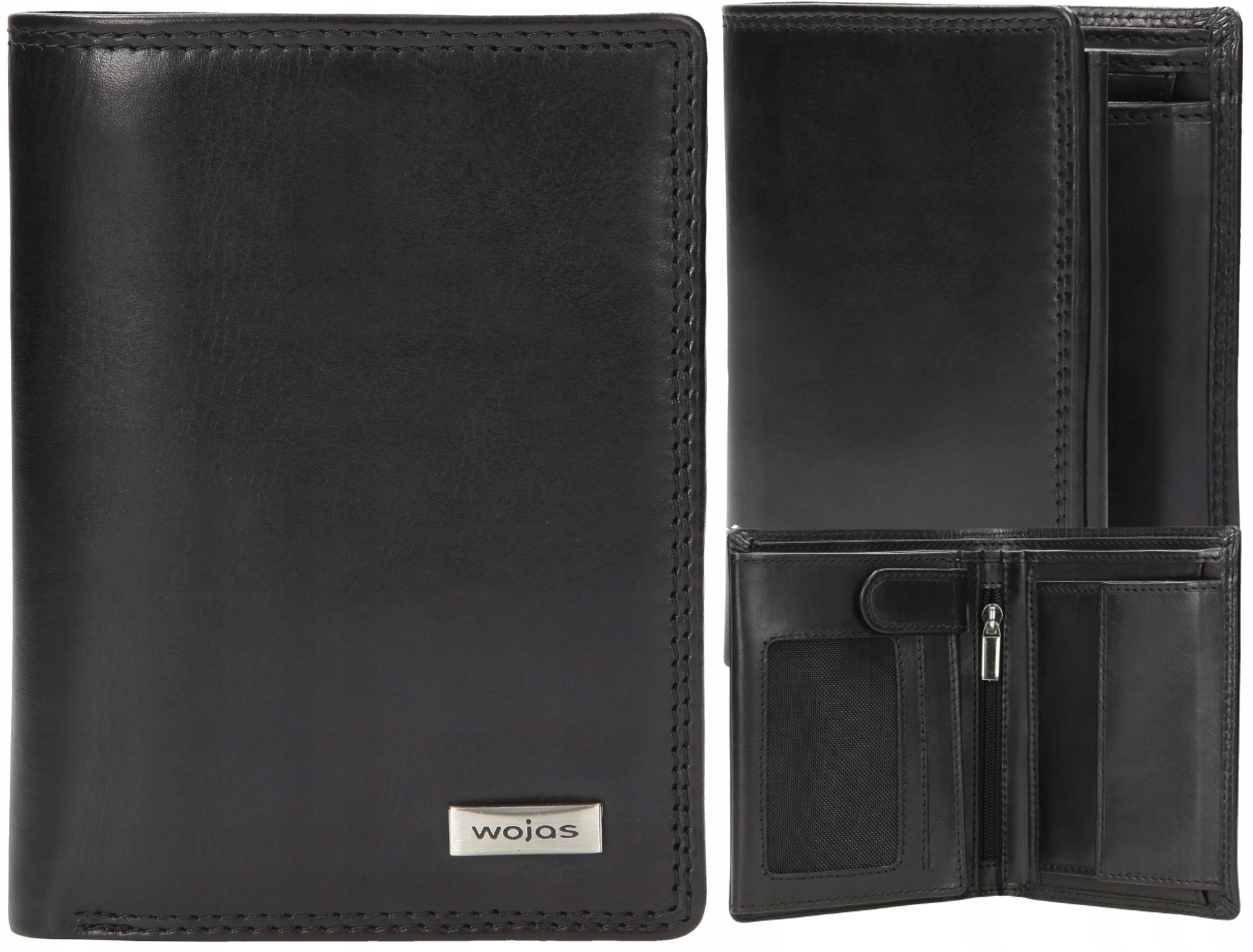 Portfel Męski Skórzany skóra licowa Naturalna czarny Wojas