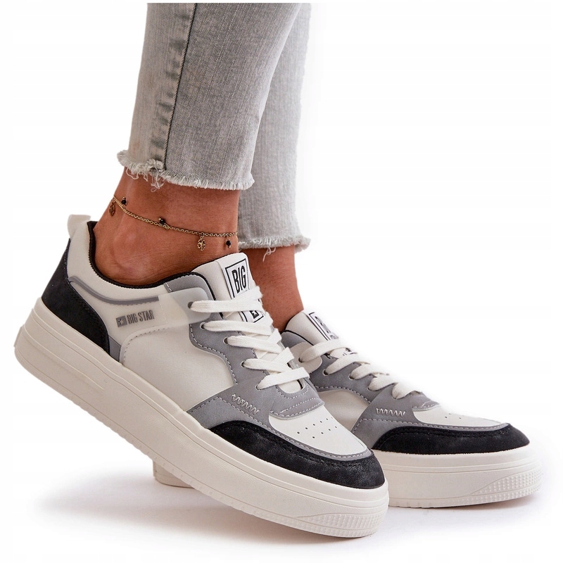 Dámské Nízké Tenisky Na Platformě Big Star OO274028 Bílo-šedé 36