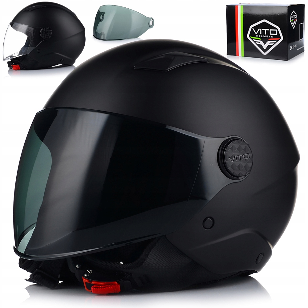 Motocyklová Prilba Otvorená Vito Uno Čierna Matt Skúter Chopper 2x Sklo