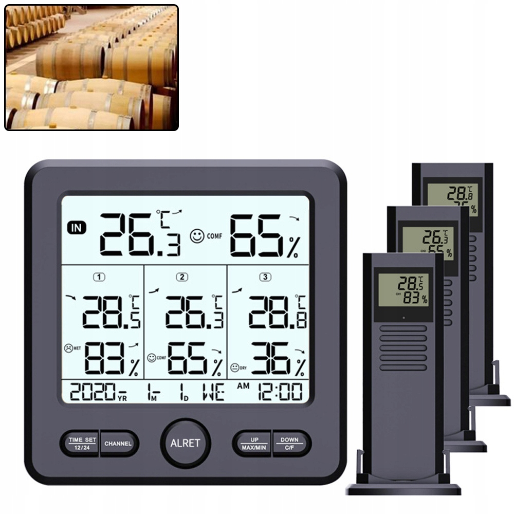 Bezdrátová LCD Meteorologická Stanice Vlhkoměr se 3 Senzory, černá