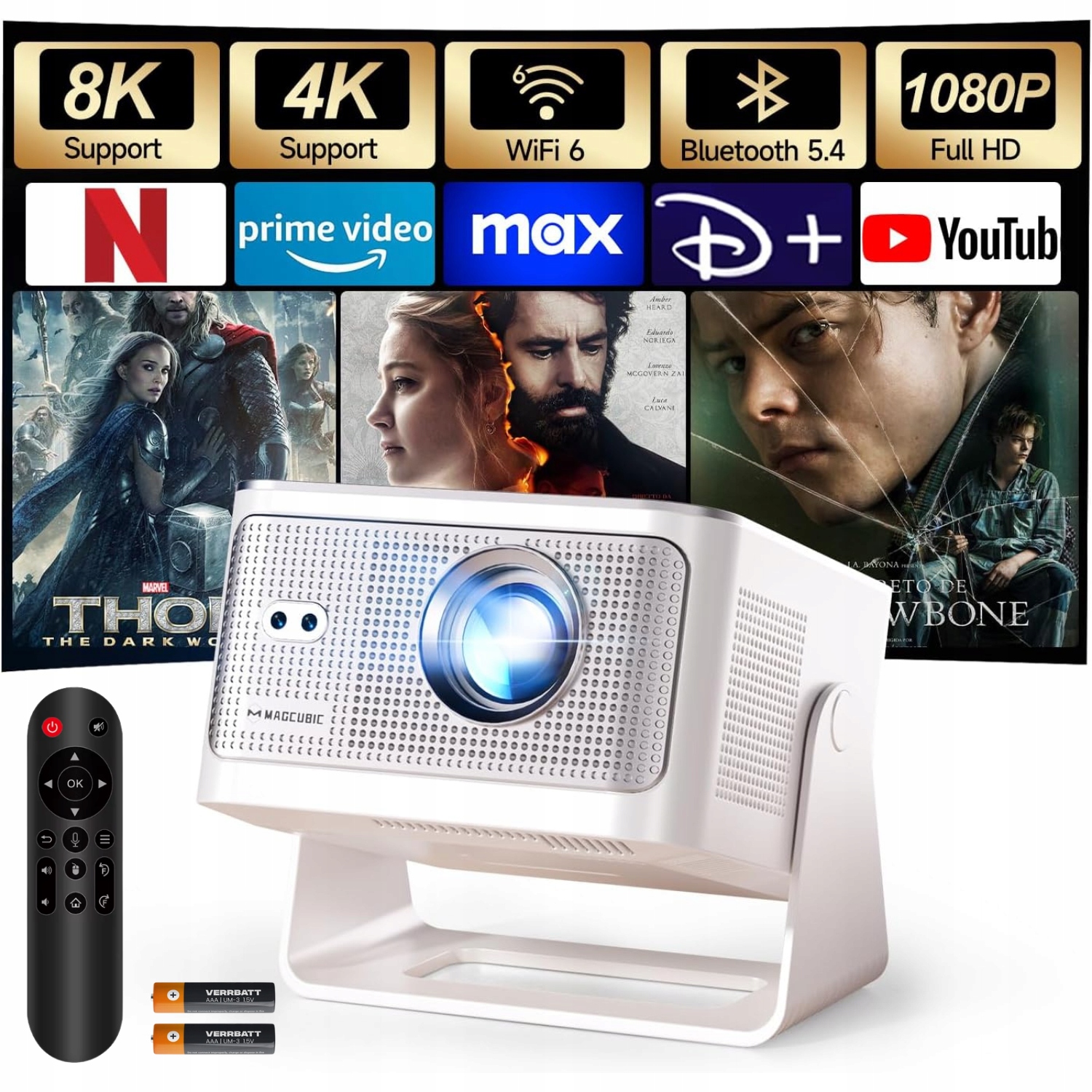 Projektor Magcubic HY350 Max 4K 8K Fhd 1080P Android WiFi 6 Bt Obrotowy 180