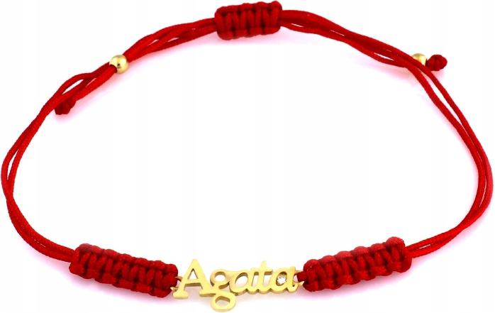 Zlatý provázkový náramek 585 s jménem Agáta, červená šňůrka 19 Cm, 14 kt