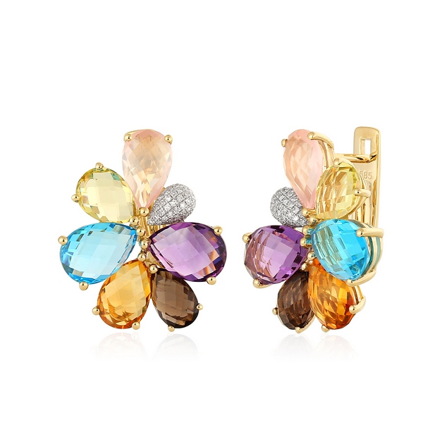 

Złote 14K Kolczyki Ametyst Topaz Cytryn Brylanty
