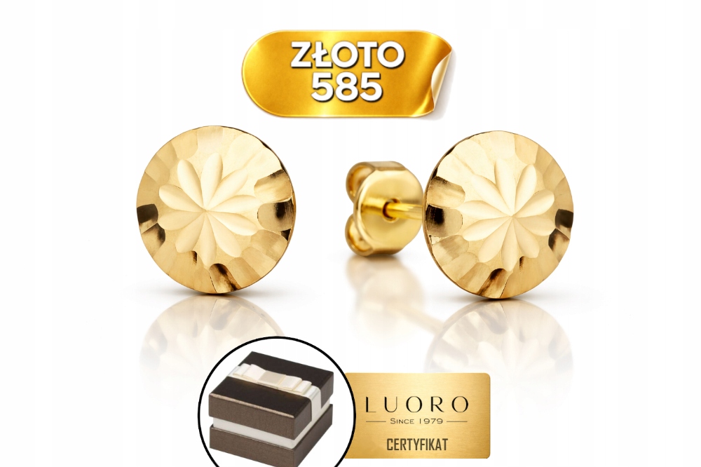 Náušnice Zlaté 585 14K Kolečka Diamantové 5 MM Lehké Tyčinky