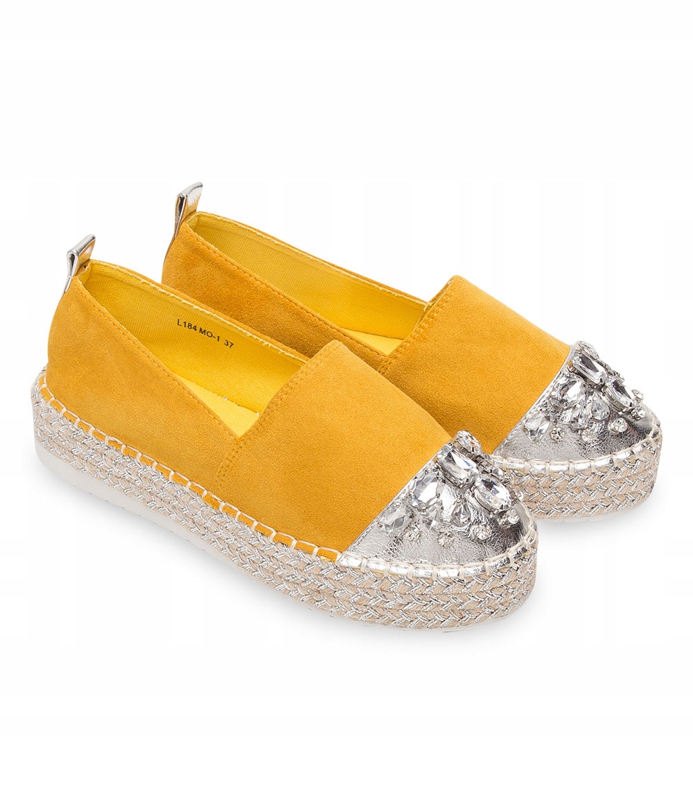 Żółte Espadryle z KAMIENIAMI na Platformie 39 Rozmiar 39
