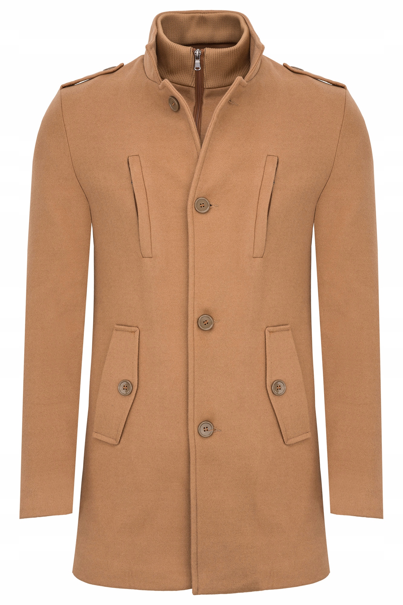 Pánský Béžový Zateplený Kabát Elegantní Stojáček Odnímatelný Pagony Casual 48