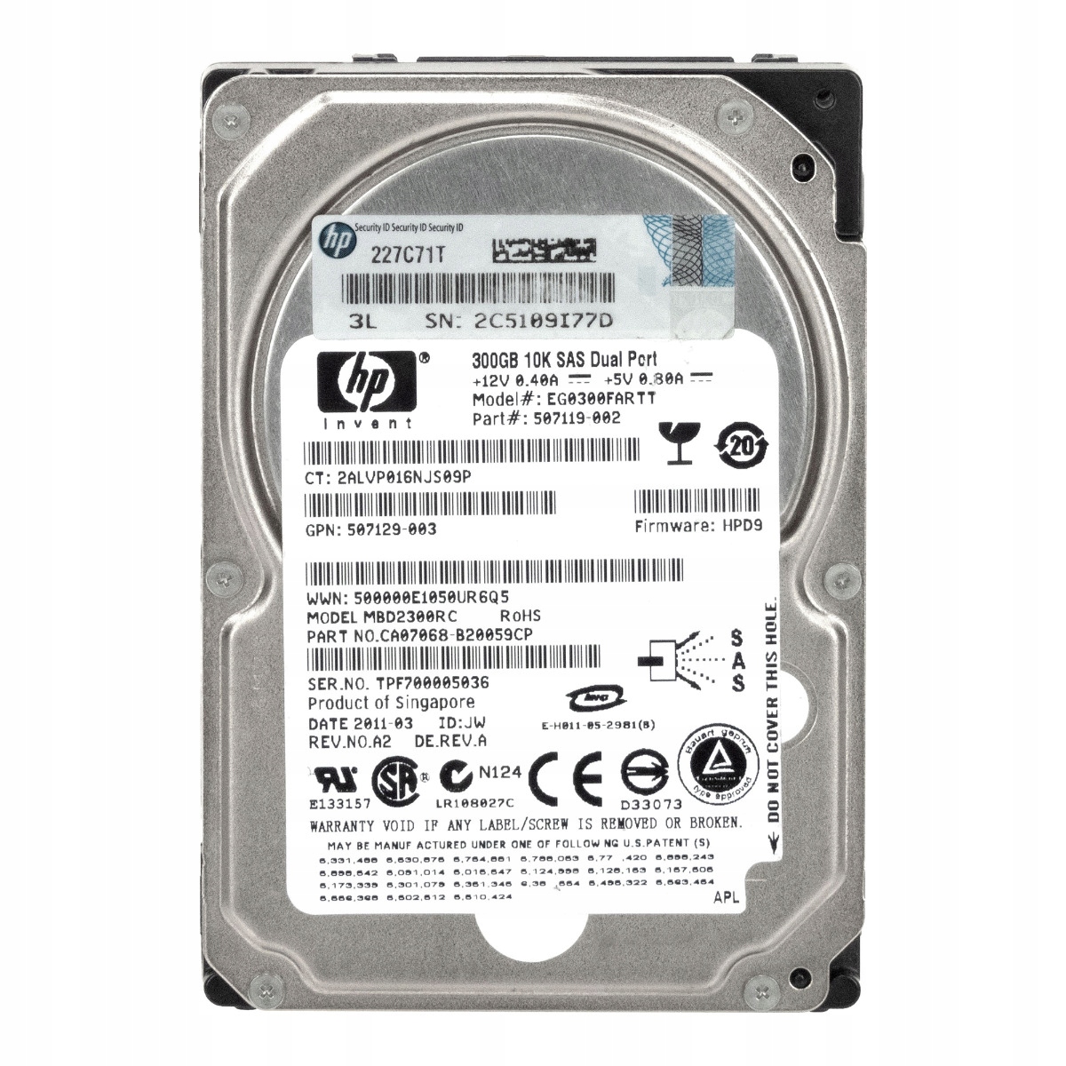 Hp 507119-002 300GB 10K 16MB SAS-2 2.5'' EG0300FARTT