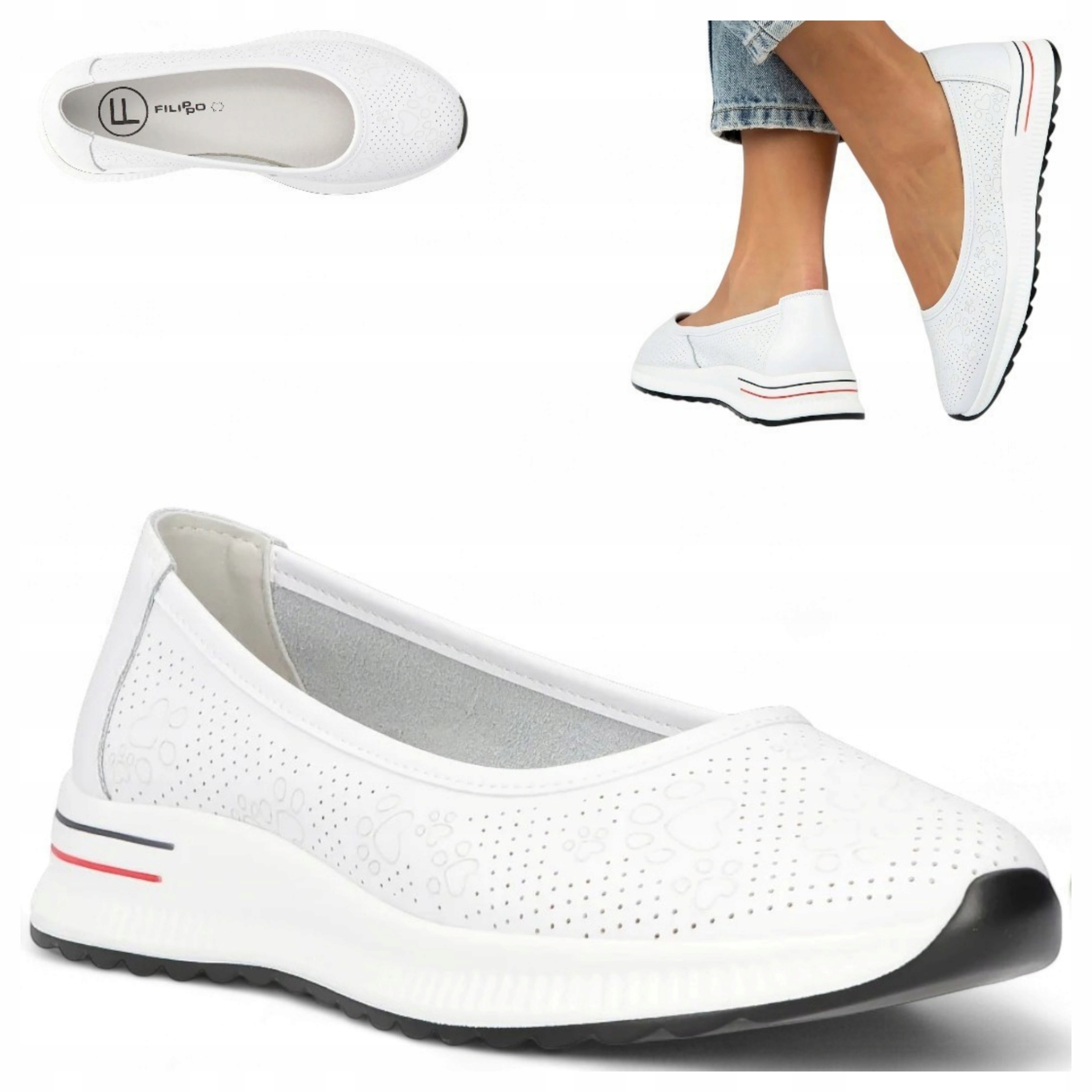 Filippo 36 Prodyšné baleríny z přírodní kůže Letní nazouvací obuv