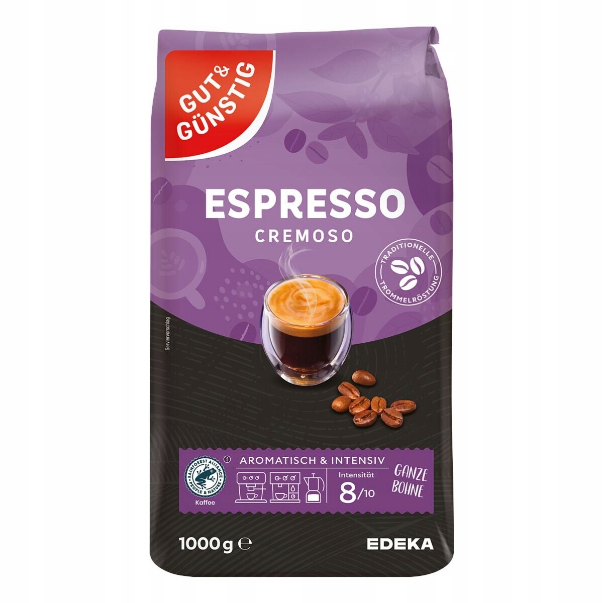 Levně Gut&Gunstig Káva Beans Espresso Cremoso 1000 g De