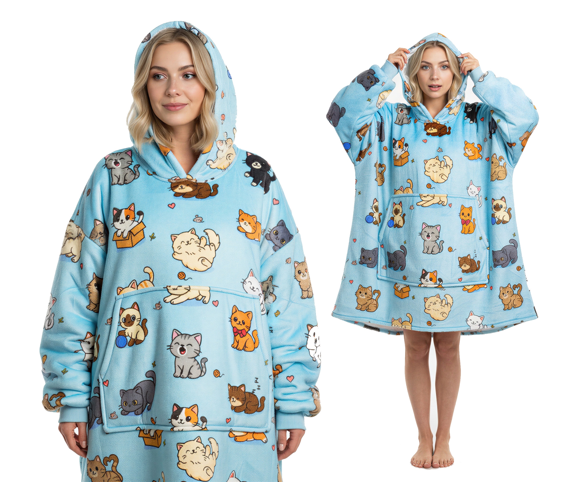 Koc Bluza Gruba Kocobluza Oversize Futrzak XXL Koty Kotki 460 Gsm Aż 1,3 kg