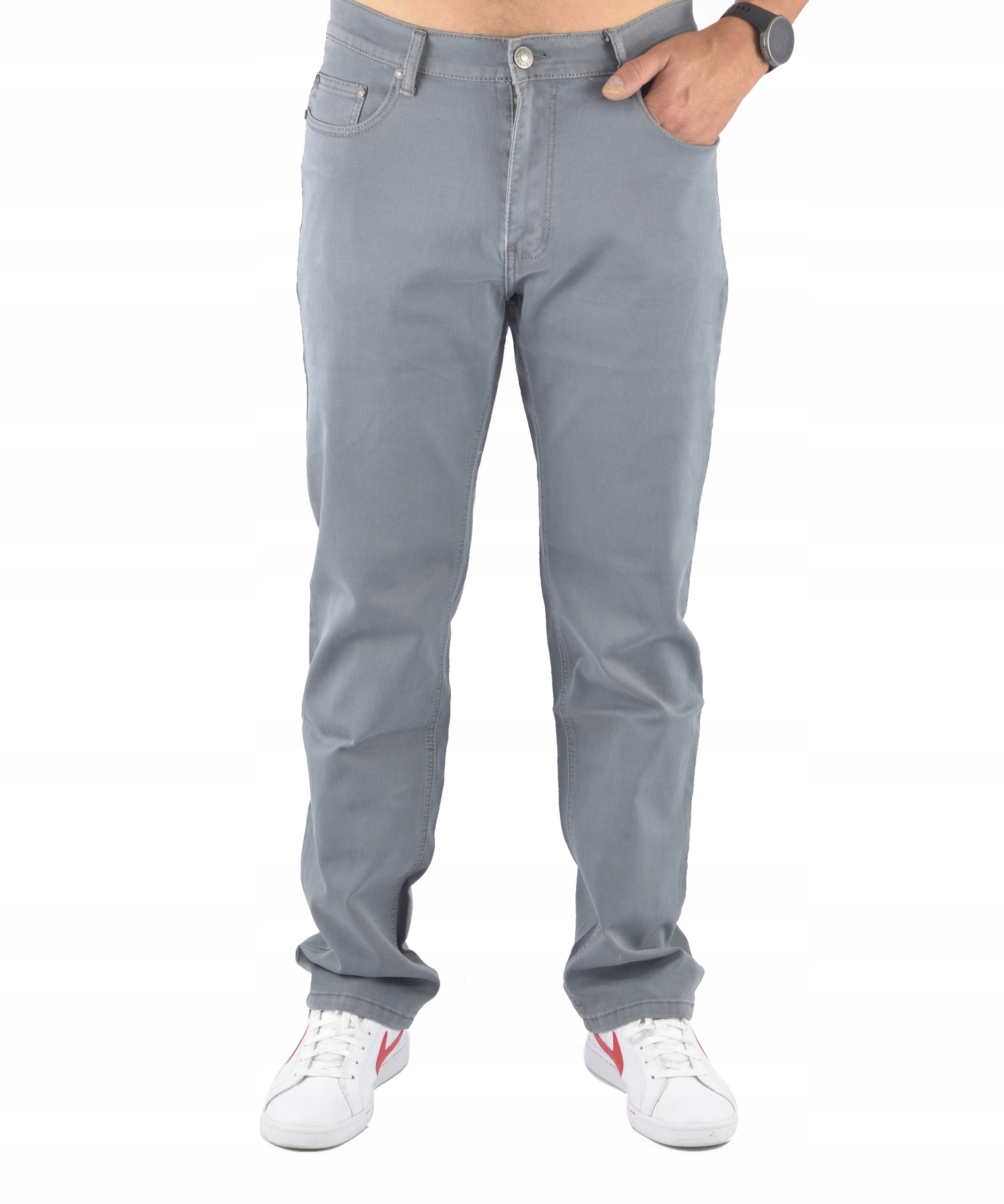 MĘSKIE JEANSY BIGREY SPODNIE SZARE JASNA 36/32 Fason proste