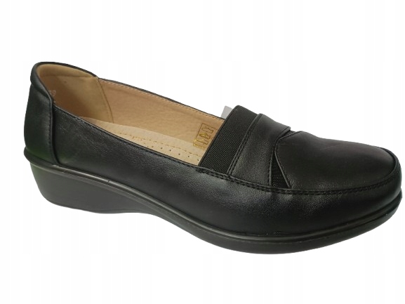 Półbuty na koturnie r40 mokasyny czarne damskie buty babciowe