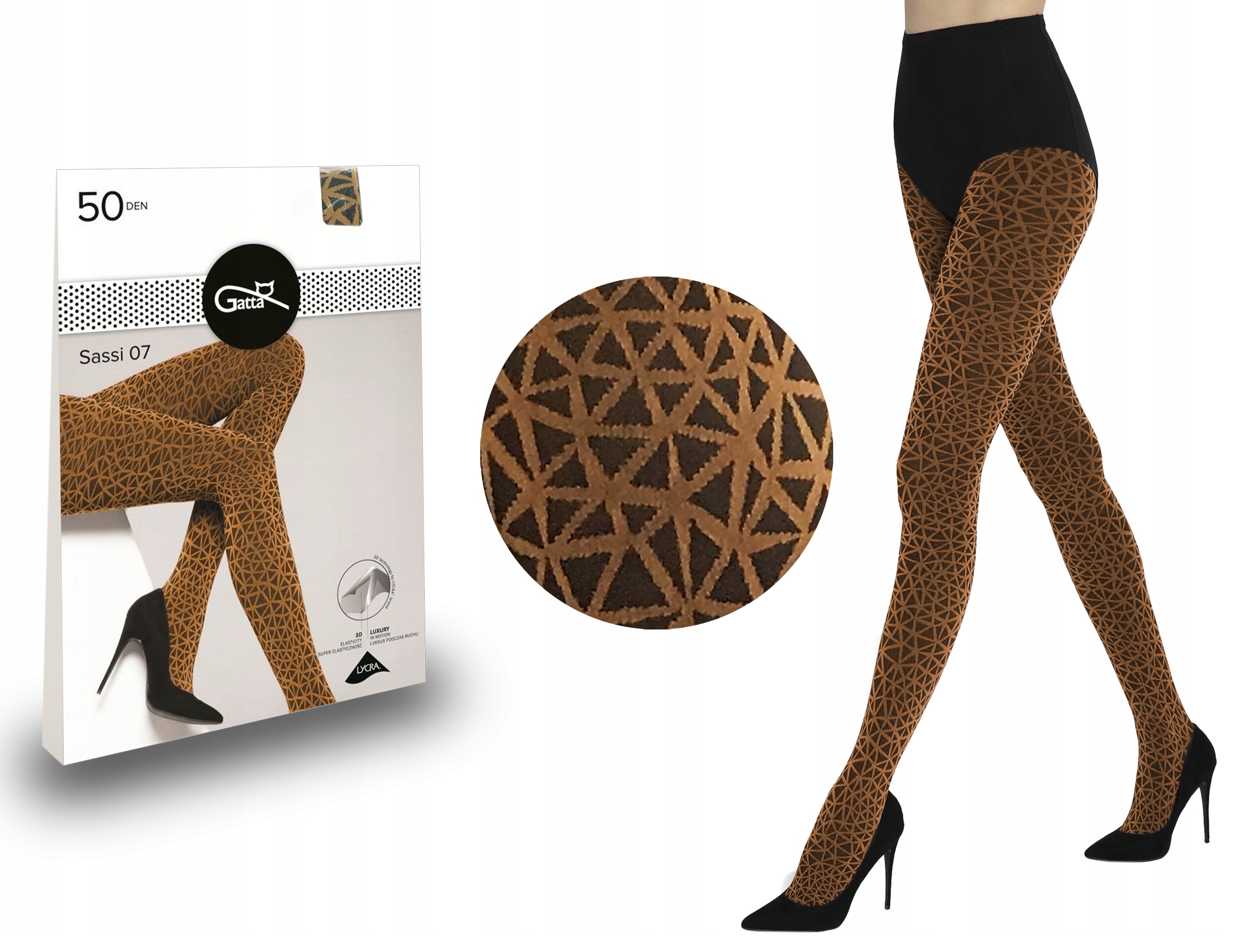 

Rajstopy wzorzyste Sassi 07 Gatta, honey.nero, 2-S