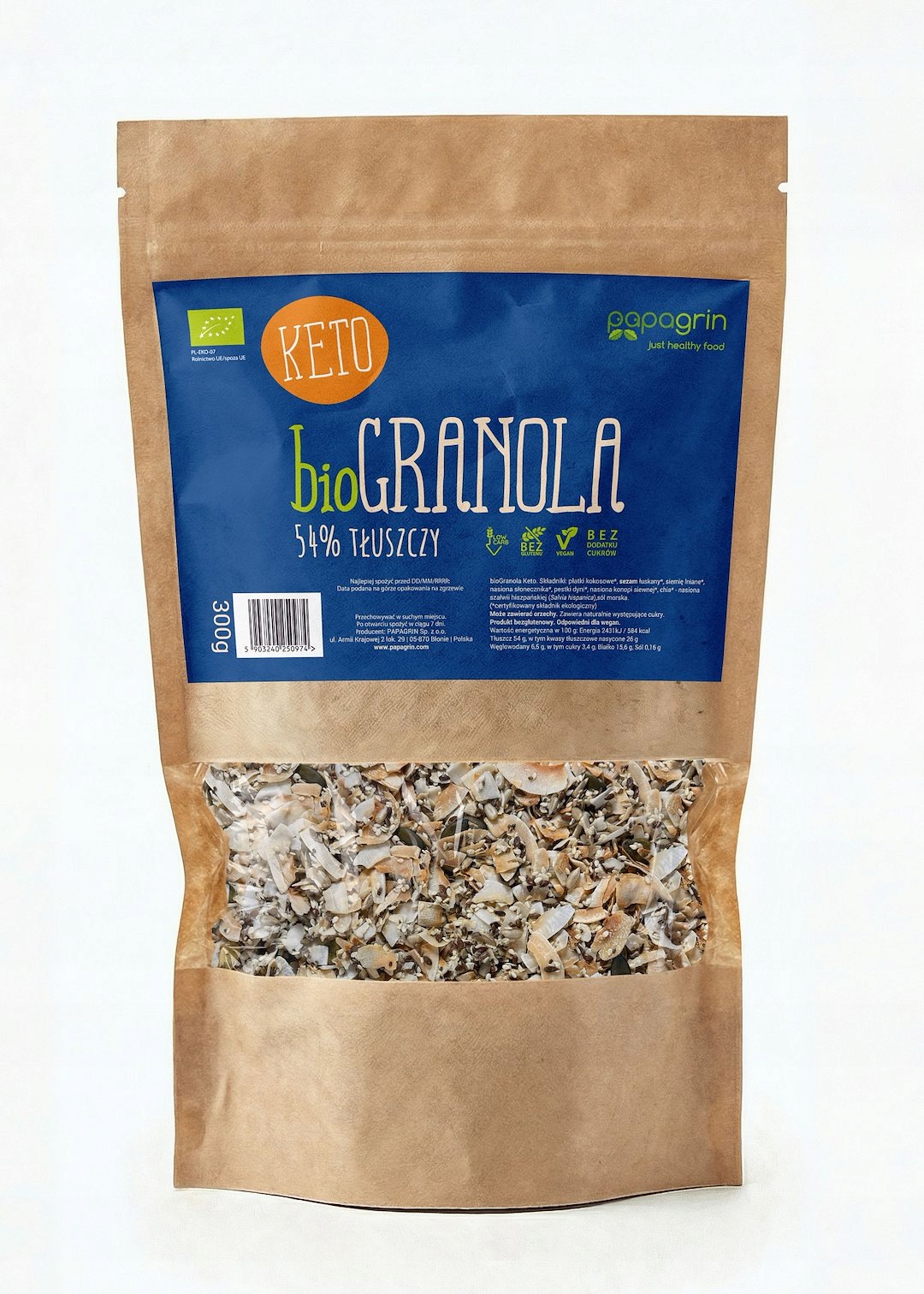 3x Granola Bez Dodatku Cukrów Keto Bio 300 g Papagrin