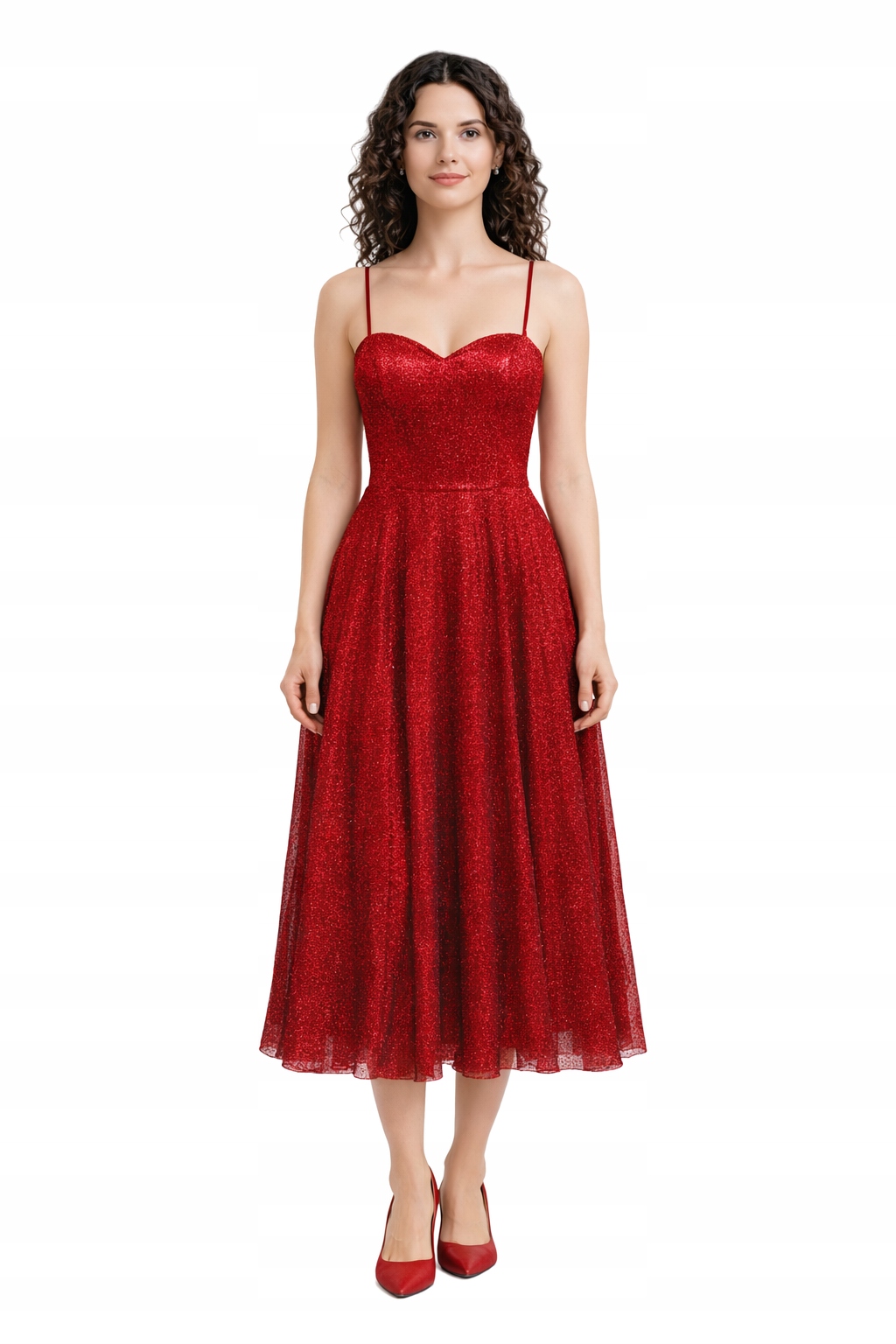 Červené Šaty S Lesklými Třpytkami Xs/s I4A