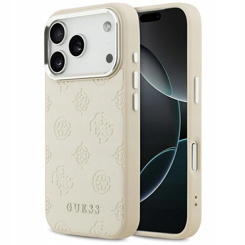 Guess Peony Hot Stamp Script MagSafe Etui iPhone 17 Pro (beżowy)