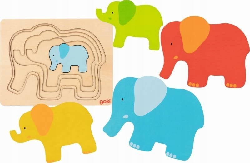 

Warstwowe drewniane Puzzle dla dzieci Słoń Goki