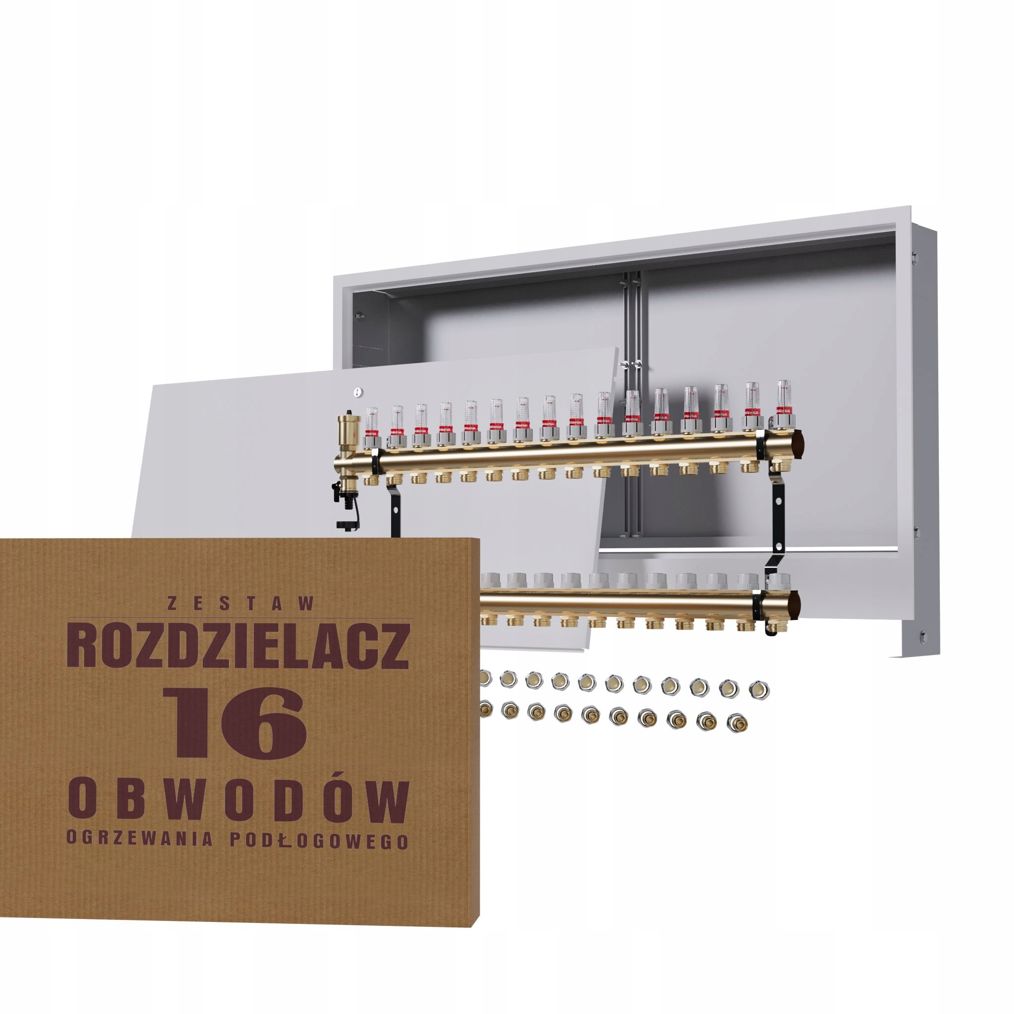 Rozdělovač pro podlahu 16 okruhů podomítková skříňka spojky Pex