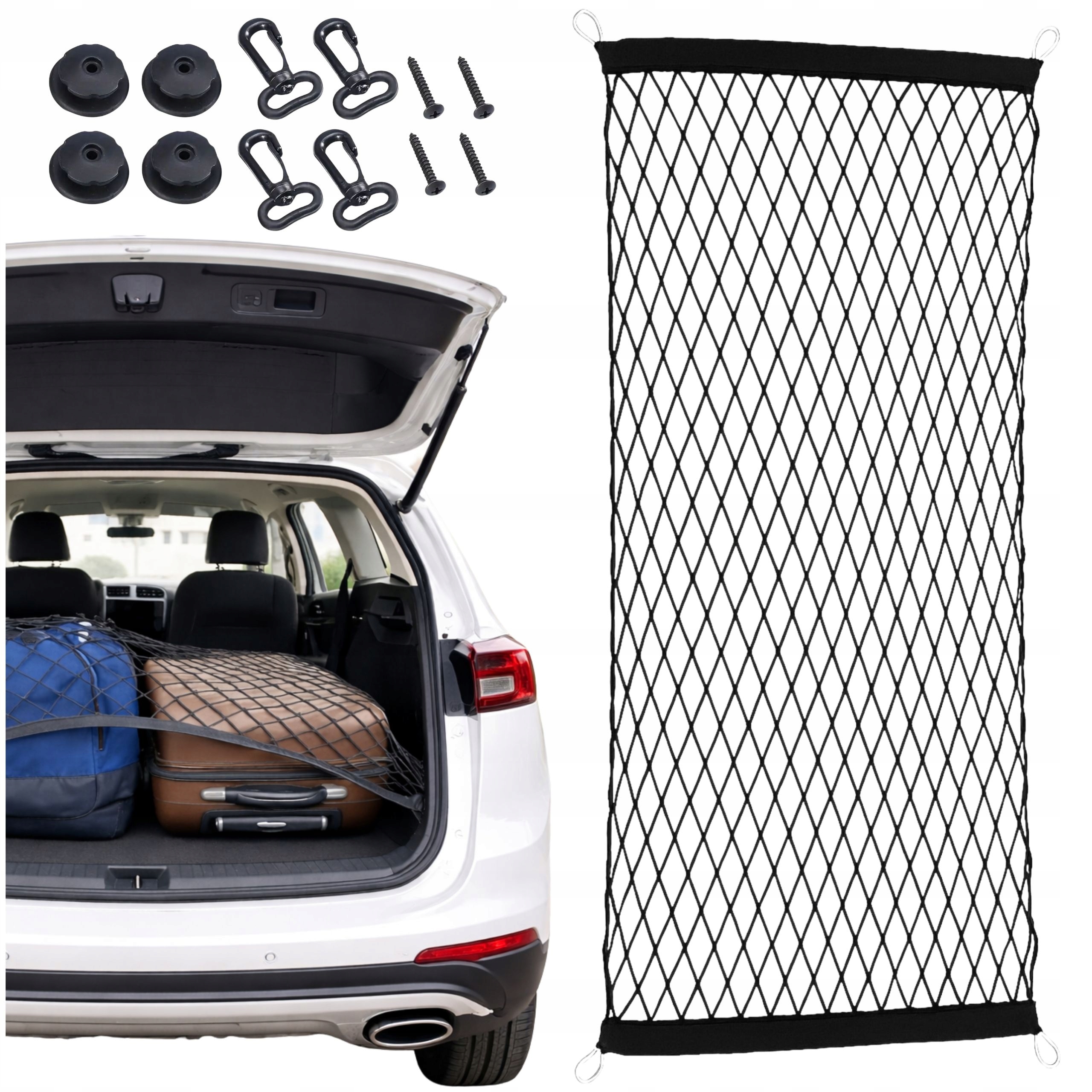 Siatka Do Bagażnika Auta Samochodu Mocna Elastyczna Organizer Autosiatka