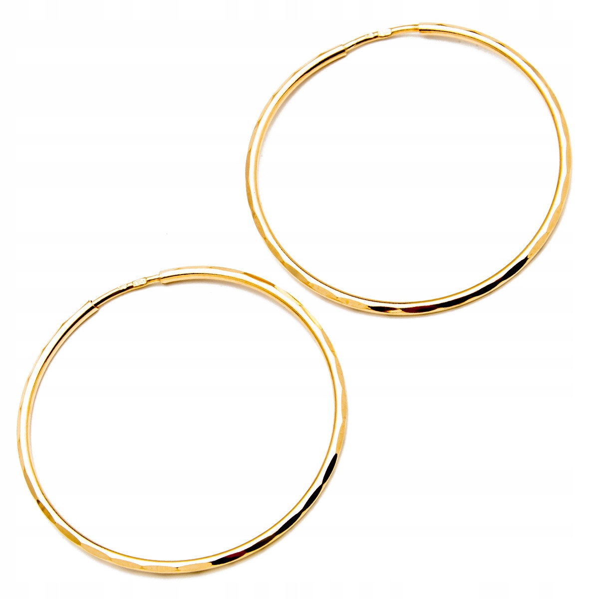 Złote kolczyki 585 zdobione koła 43 mm bigiel