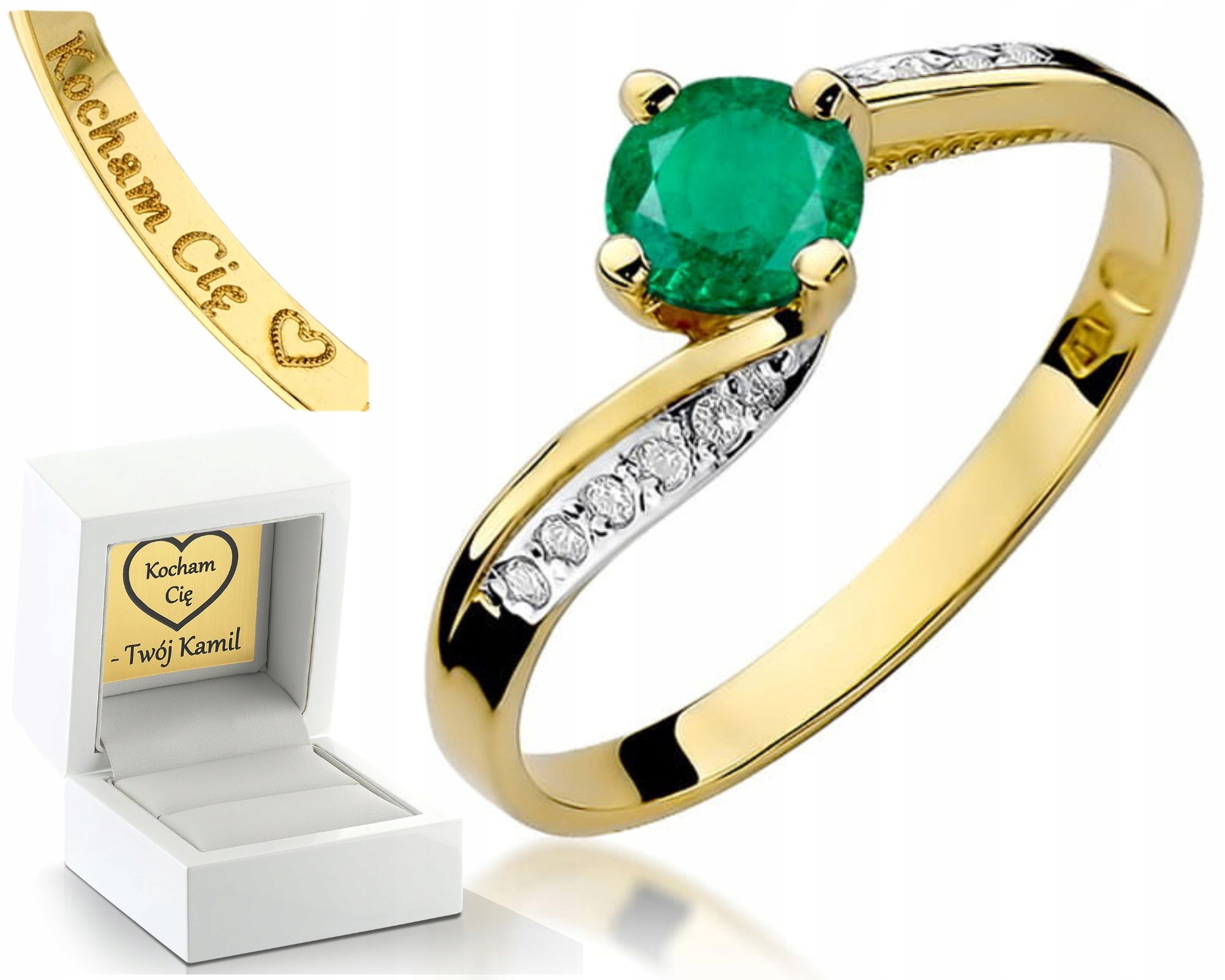 Zlatý Prstýnek S Smaragdem, Diamanty 585 Grawe