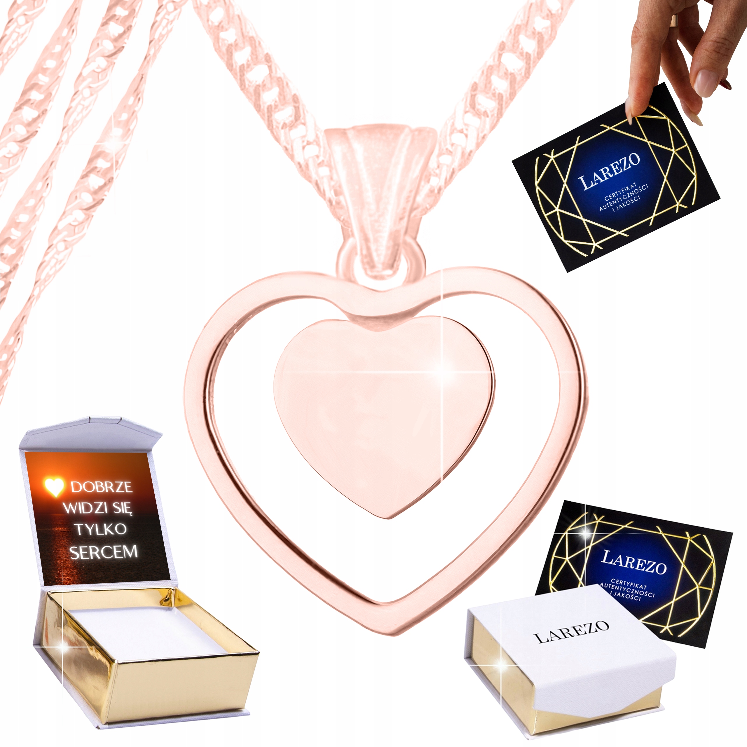 Náhrdelník Růžový 925 Plech Dvě srdce Dvojité srdce Láska Potisk