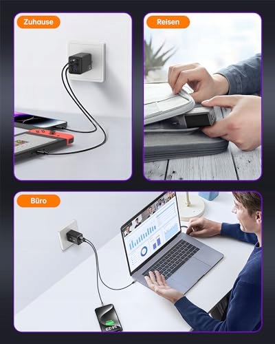 NOVOO 67W USB C Ładowarka 3-Port GaN III Szybkie Ładowanie MacBook iPhone — miniatura 6