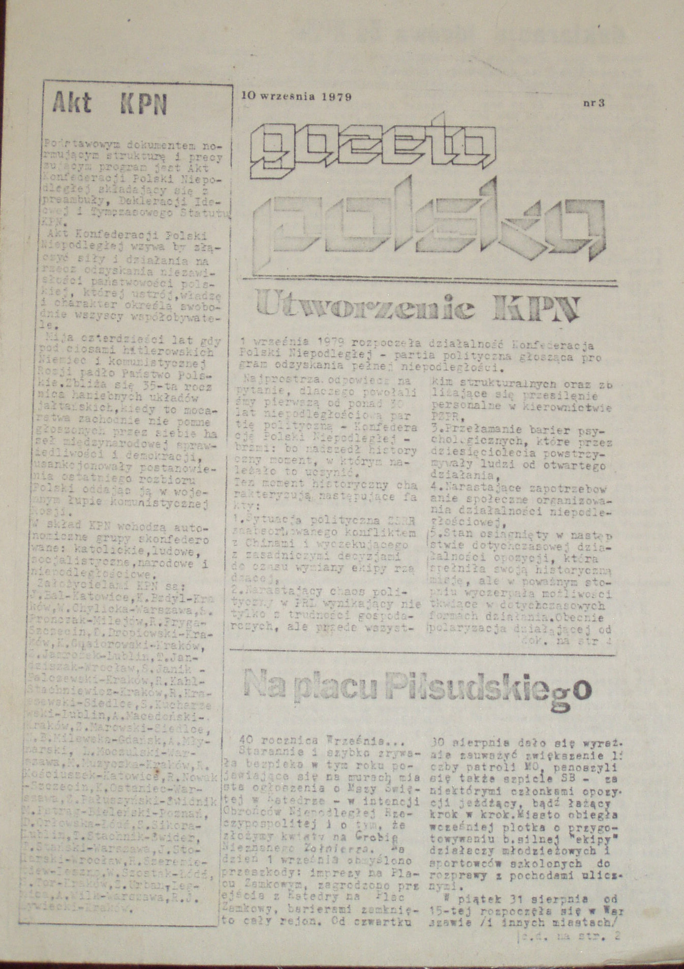 GAZETA POLSKA nr 3, KPN 1979