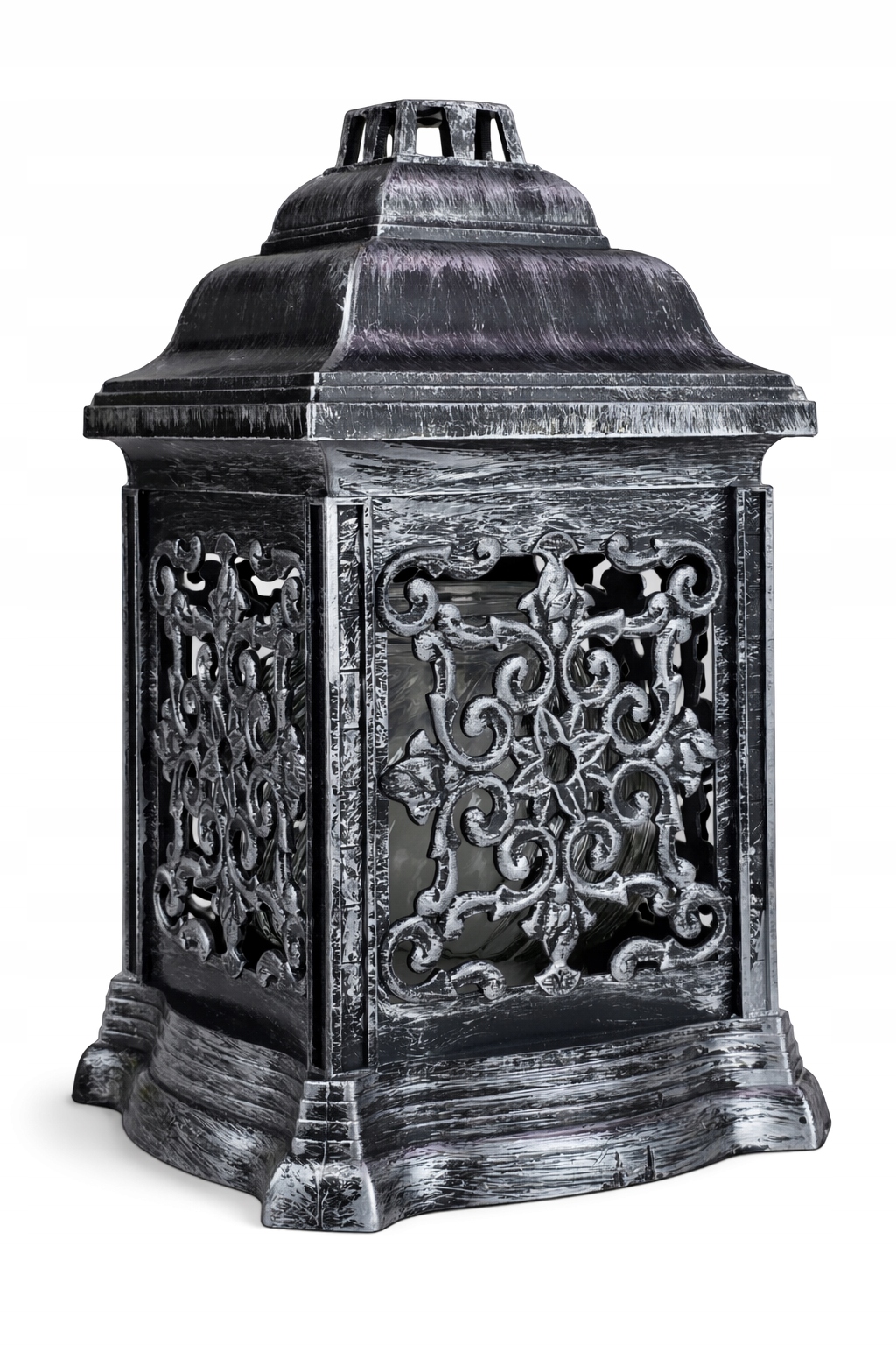 Znicz szklany ozdobny premium czarno-srebrny, tradycyjny ORNAMENT wys.26 cm