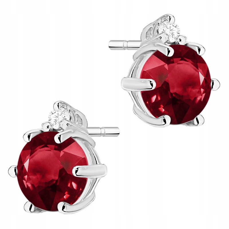 Zlaté Náušnice Dámské Štyft pr. 585 Granát 1,20ct a Brilianty 14k