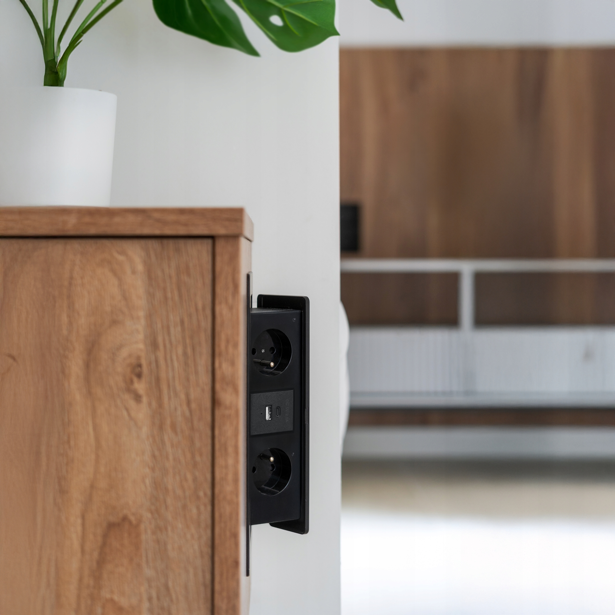 Gniazdo wpuszczane chowane w blat nablatowe USB USB-C STALOWE Kolor czarny