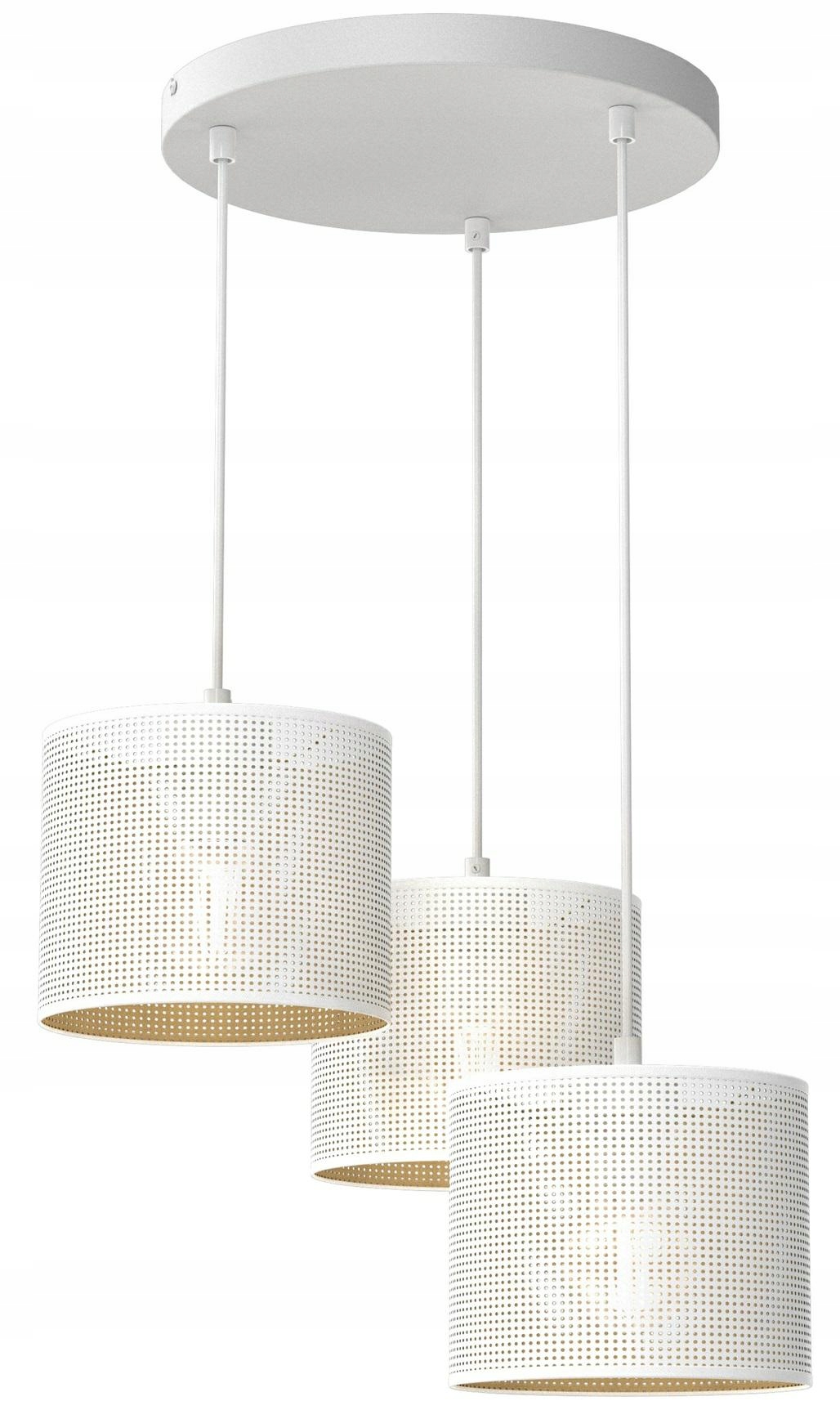 Závěsná lampa stropní svítidlo Loft Shade bílé zlaté stínidlo 3xE27 moderní obývací pokoj