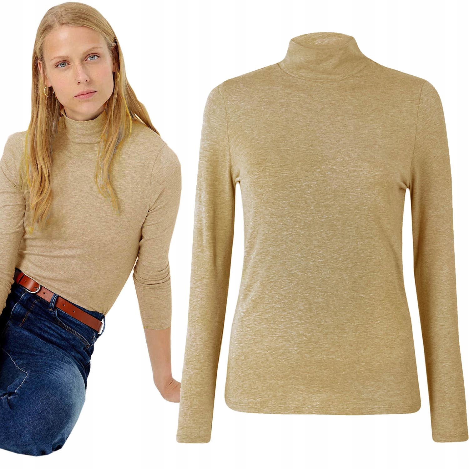 

M&s Kobiecy Beżowy Sweter Golf Półgolf XXL 44