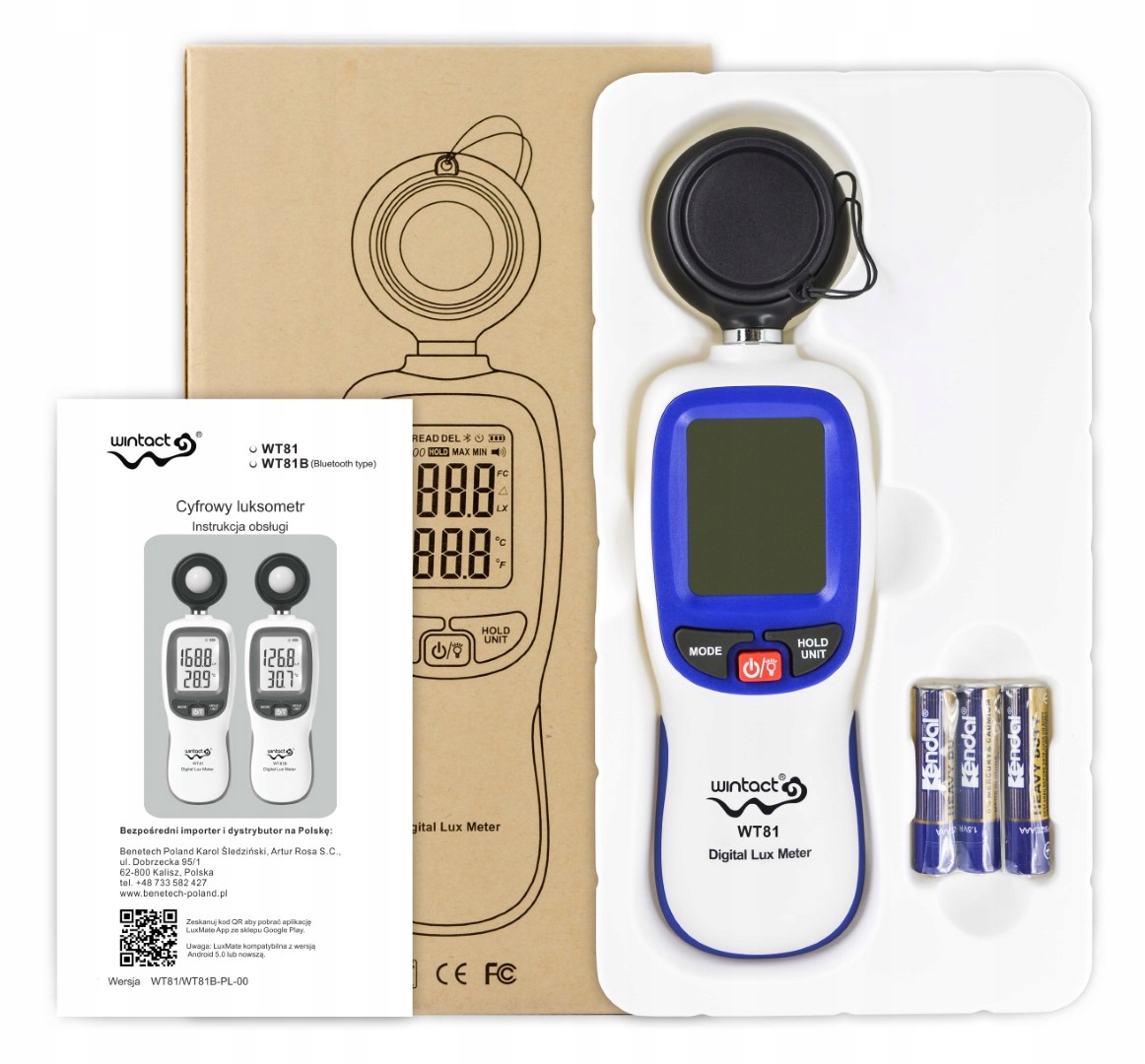 LUKSOMIERZ MIERNIK NATĘŻENIA ŚWIATŁA ŚWIATŁOMIERZ LUXOMETR Z BLUETOOTH LCD Marka Wintact