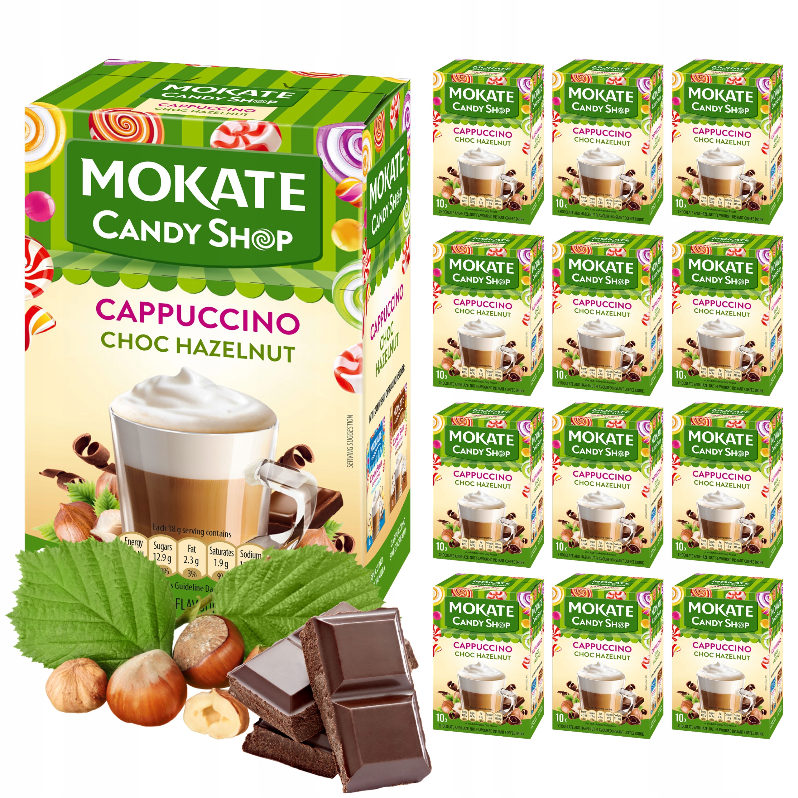 Kawa Cappuccino Orzech Laskowy Czekolada Puszysta Pianka 10 szt. Moakte