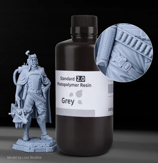 Żywica do Drukarki 3D UV ELEGOO Standard 2.0 Szara Grey 1KG 1L Stan opakowania oryginalne