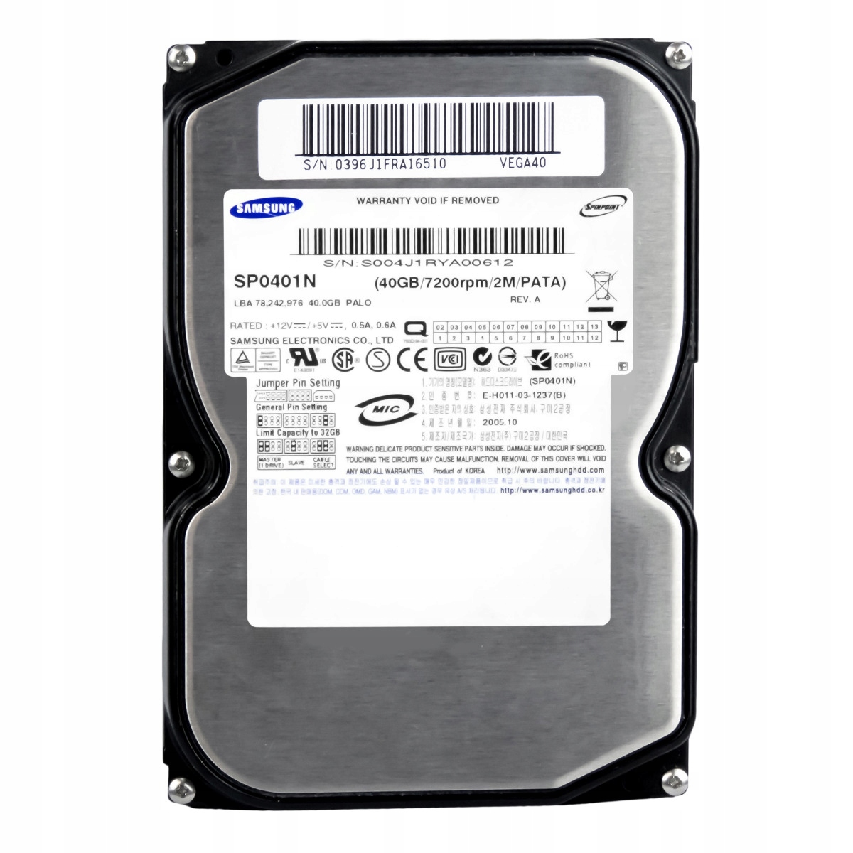 Samsung SpinPoint P80 40GB 7.2K 2MB Ata 3.5'' SP0401N